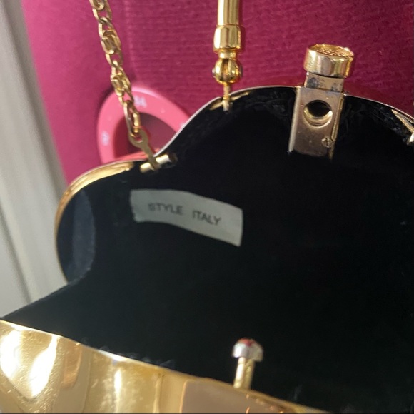 Vintage Style Paris women gold tone and white rhinestone metal case purse. Used. - Picture 7 of 16